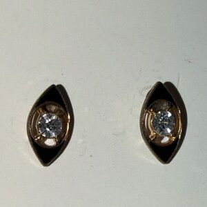 Elegant Almond-shaped Black + Gold+ Sparkle Screwback Pierced Stud Earrings